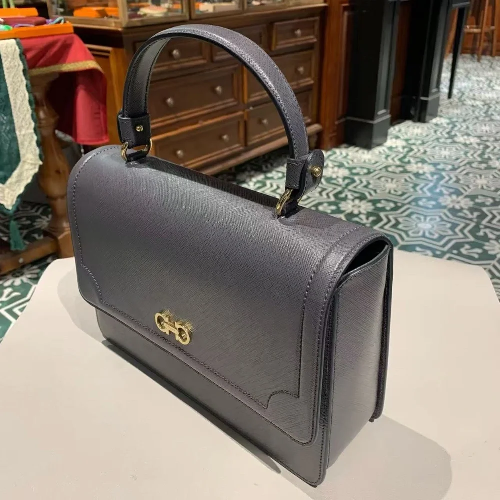 N16 Slightly Used Salvatore Ferragamo Grey Handbag Small - Picture 5 of 16